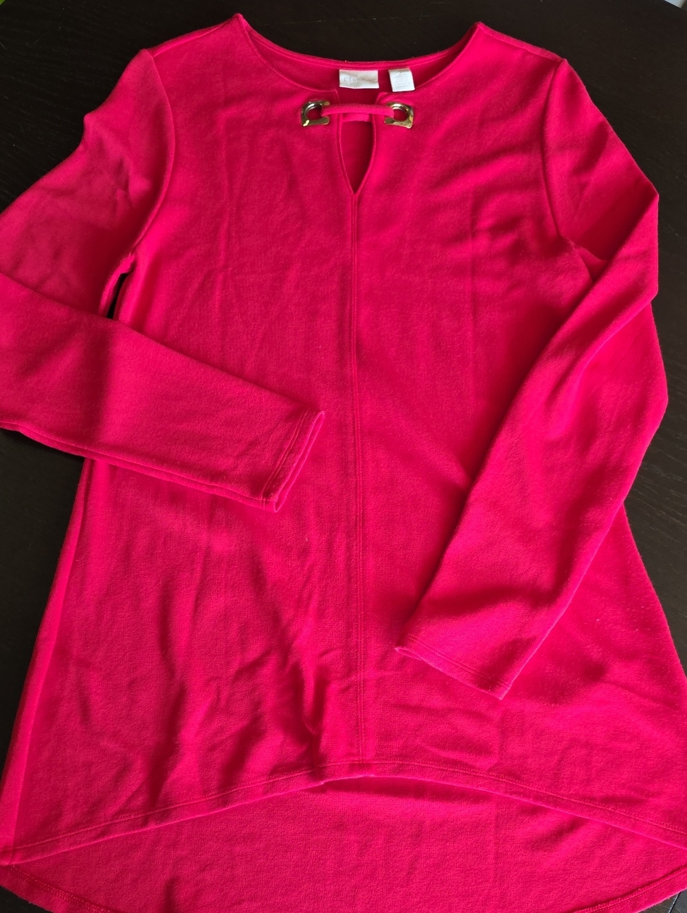 Chico's Bright Red Crewneck Sweater with Gold Accent